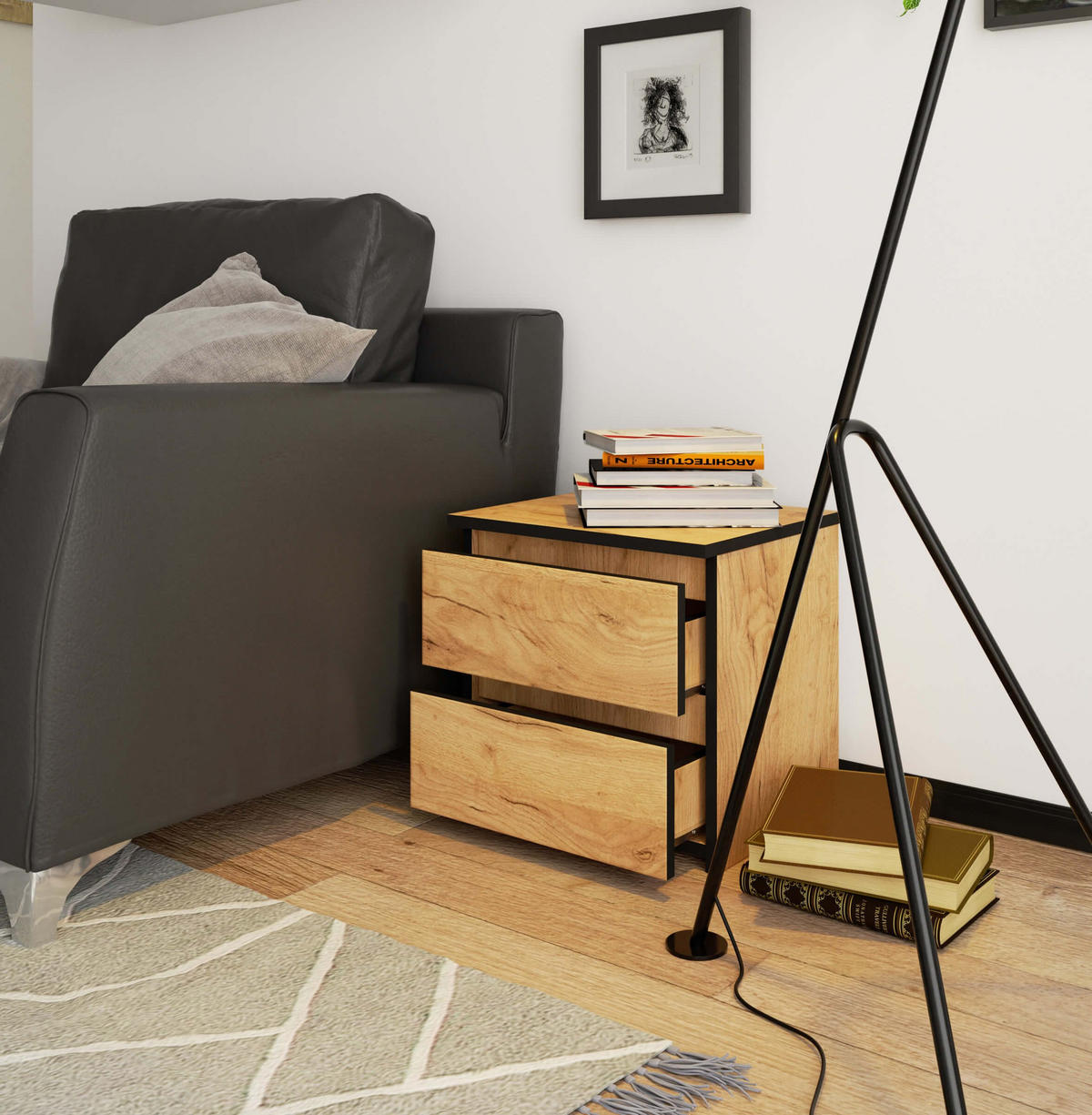 NACHTSCHRANK CL2, Craft, 40x35x40 cm - Nickelfarben, Holz (40/40/35cm) - Milordbikes