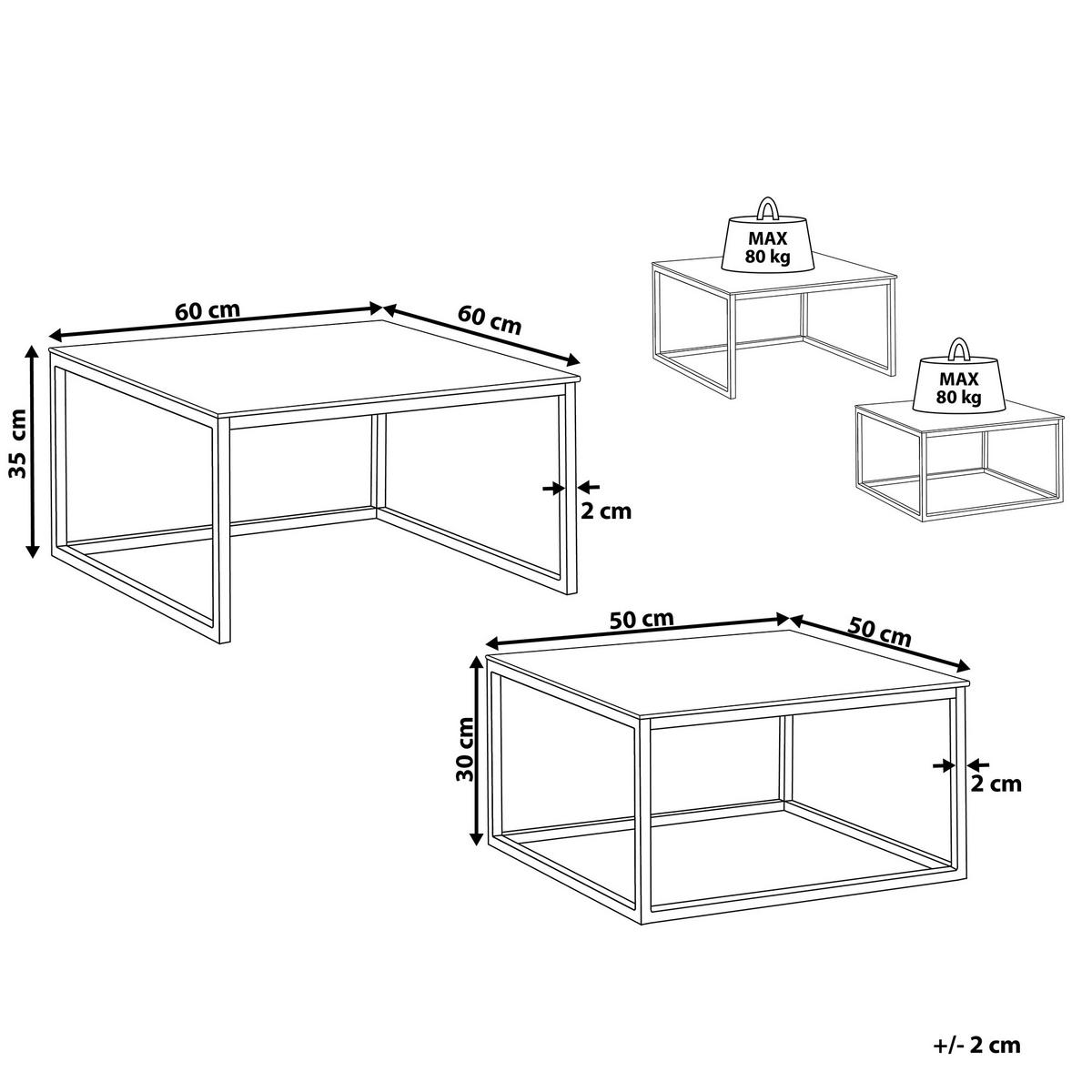 COUCHTISCH 2er-Set Quadratisch Weiß, Silber Brea - Weiß, Glas (60/60cm) - Beliani