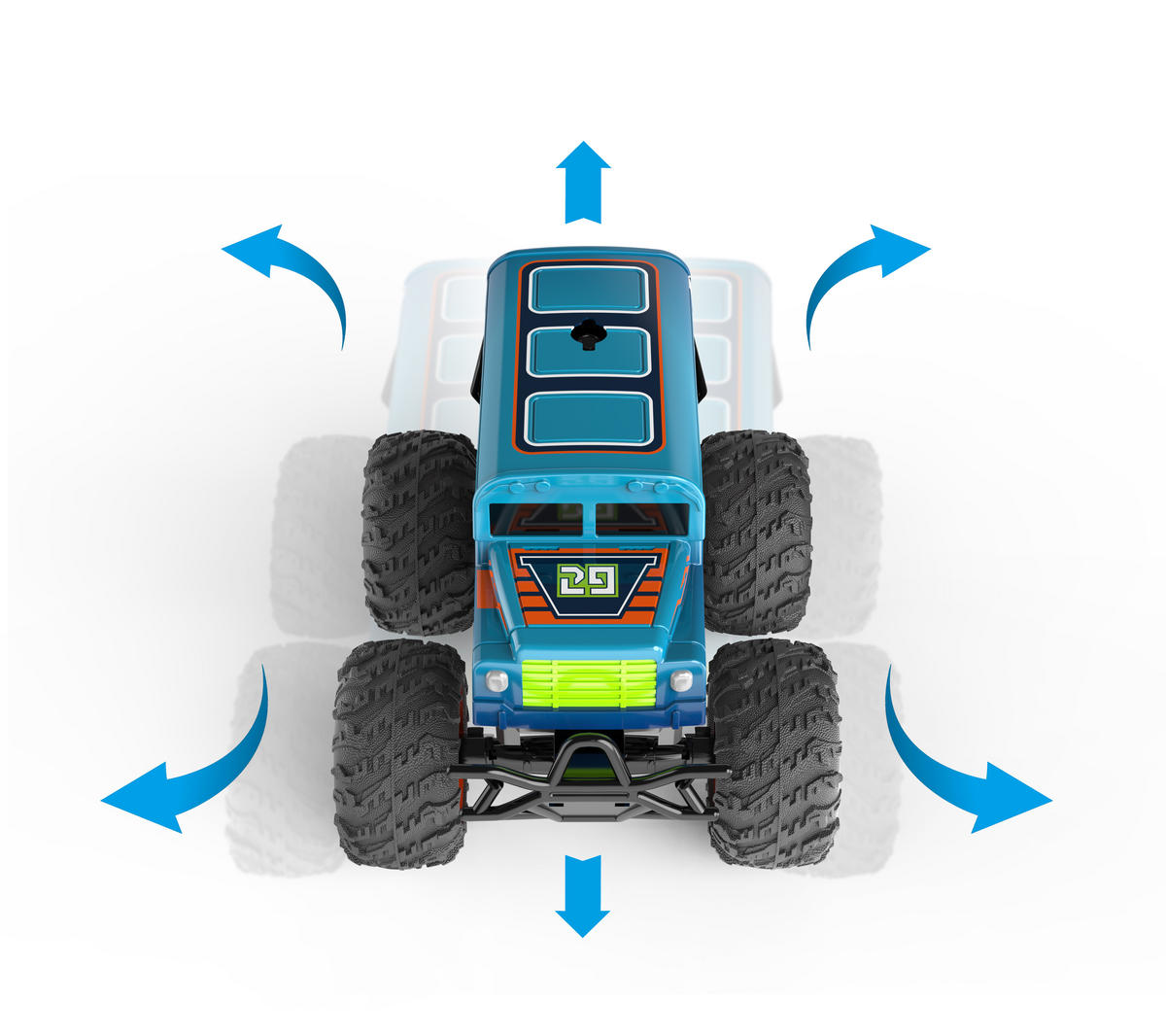 RC-MONSTERTRUCK Spielzeug LED Licht echter Rauch Fernbedienung aufladbarem Akku wechselbare Cover - Blau, Kunststoff (23/19/17cm) - Northpoint