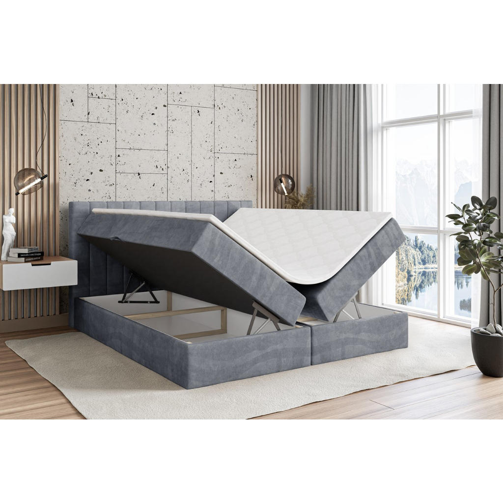Thumbnail - Altdecor Boxbett, Grau, Holzwerkstoff, Höhe ca. 20 cm, 180x200 cm, Schlafzimmer, Betten, Boxspringbetten
