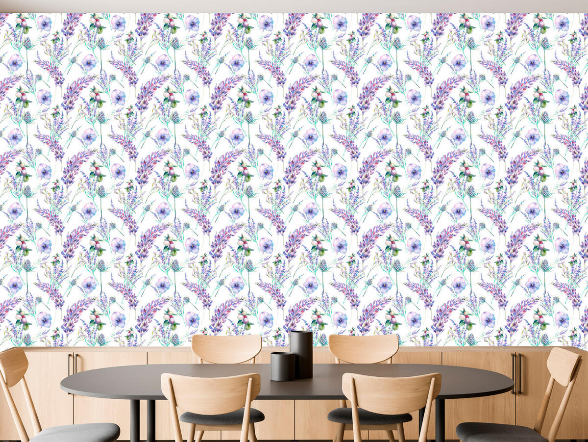 VLIESTAPETE Lavendel und Blüten – Lila, Grün, Weiß – 50x1000 cm - Lila/Weiß, Papier (50/1000cm) - Muralo