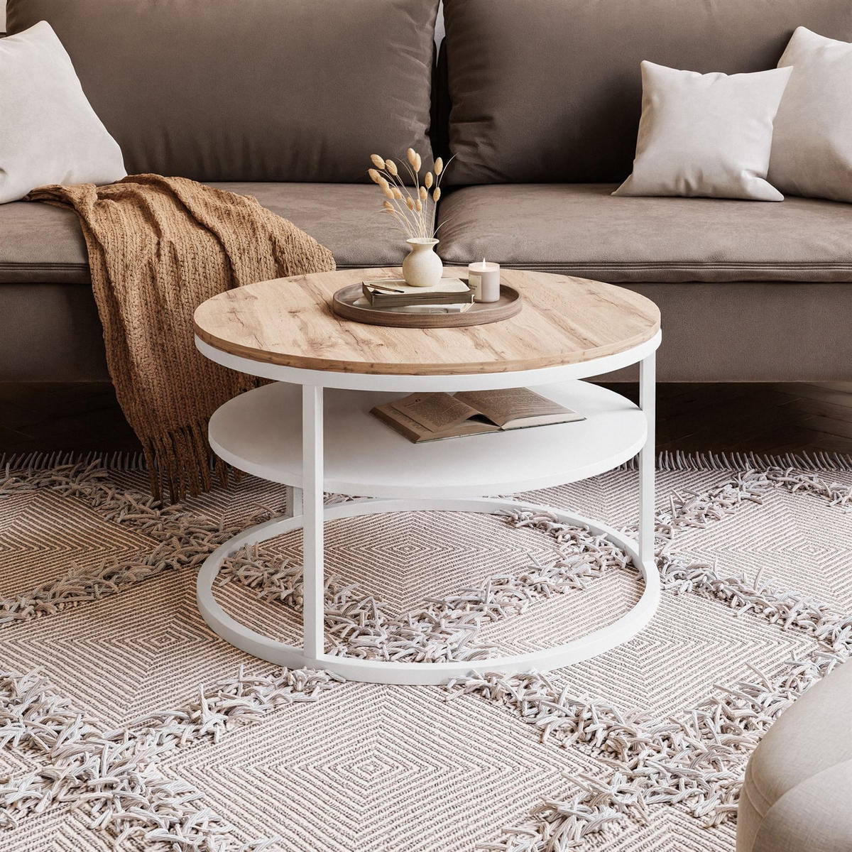 COUCHTISCH CIRI SLIM mit Regal Eichenholz Wotan - Weiß, Holzwerkstoff (60/60/42cm) - Lookway