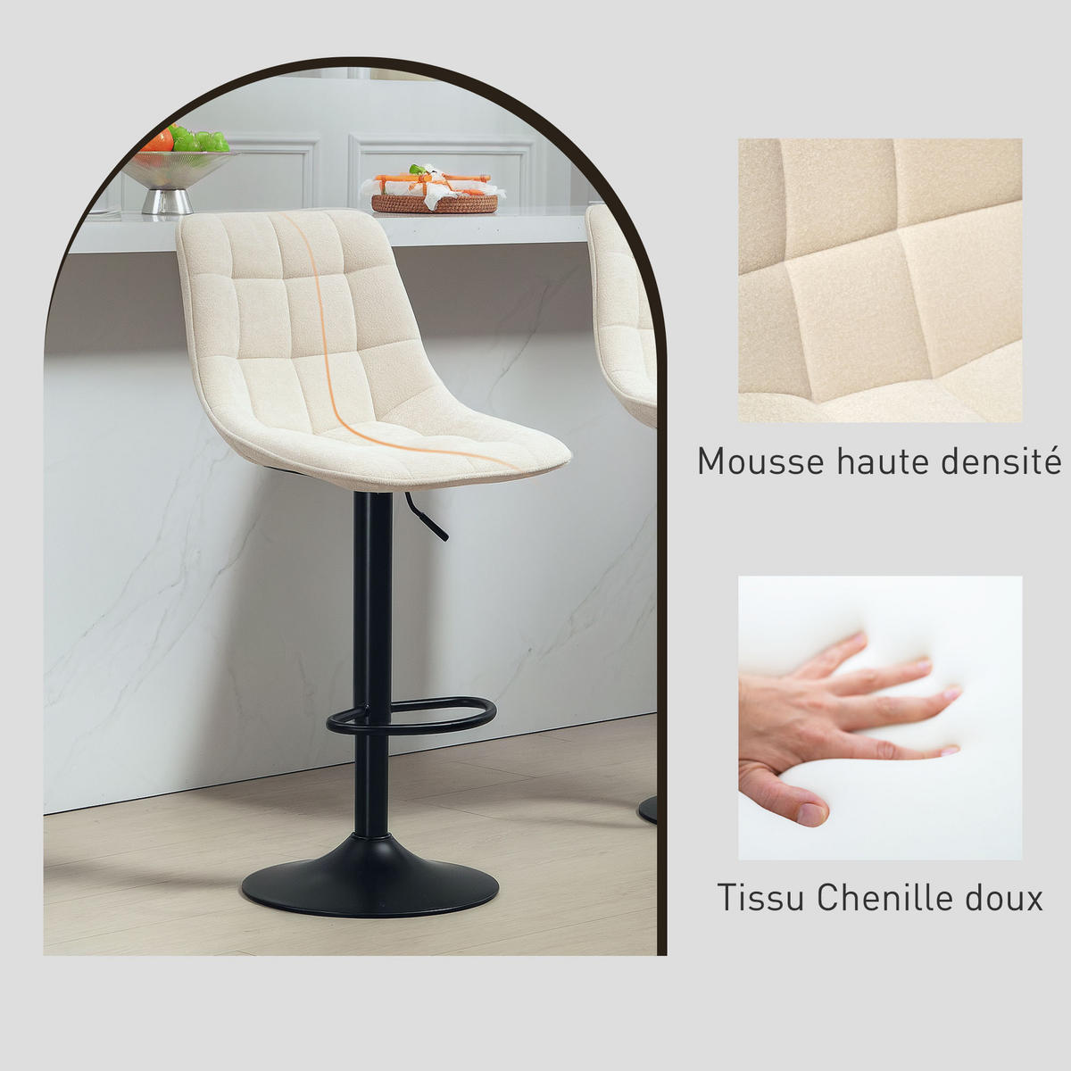BARHOCKER 2er-Set DE-14754 höhenverstellbar mit Fußstütze Beige - Beige, Metall (47/115.5/48cm) - ComfortXL