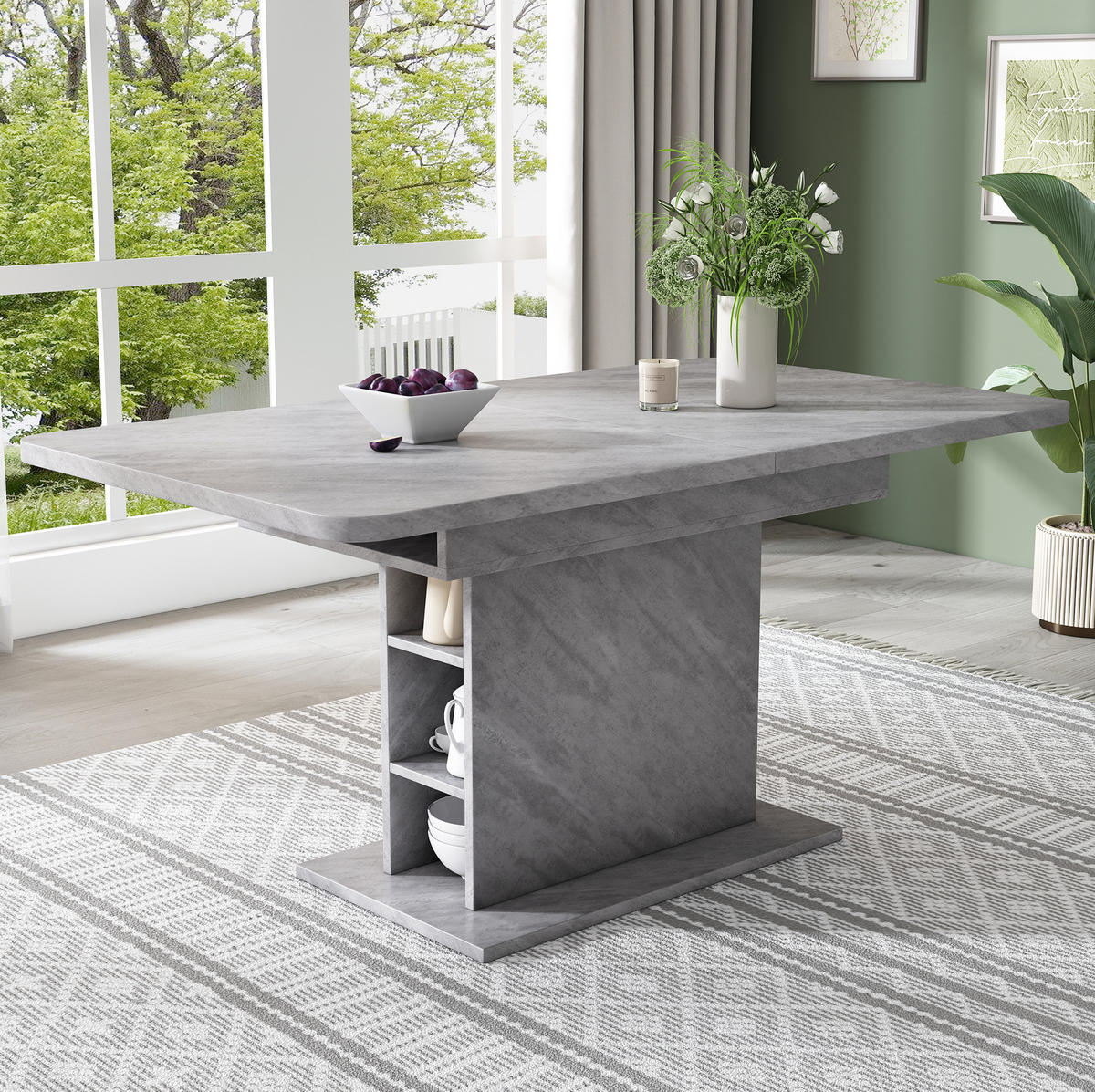 JEDILNA miza raztegljiva, s shranjevalnim prostorom, sodoben dizajn, Beton videz, Siva - siva, leseni material (130/70/75cm) - Redom