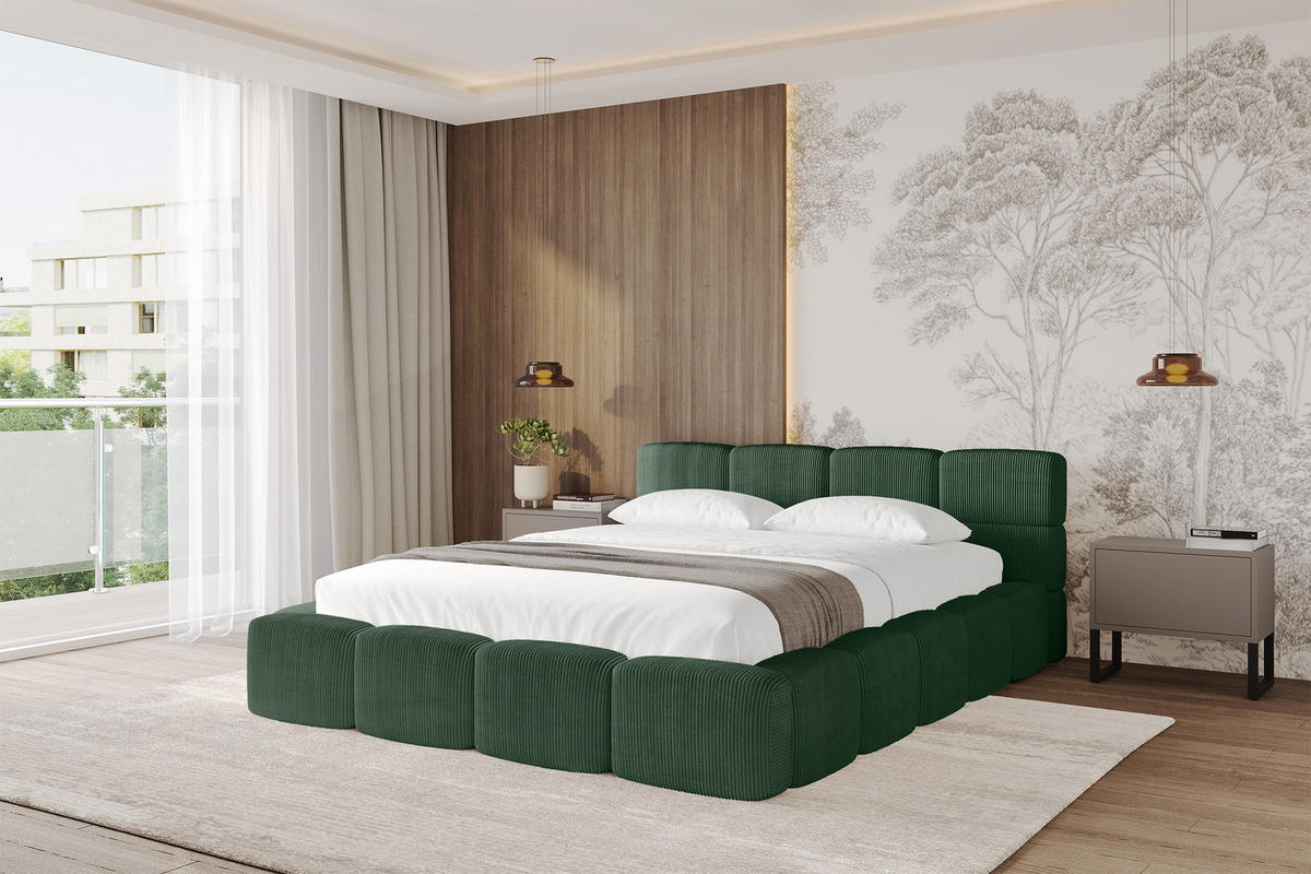 POLSTERBETT mit Bettkasten und Lattenrost, Bett mit Matratze H3/H4, Kopfteil, Boxbett, Doppelbett mit Stauraum - NATA-v1 200x200 Grün - Grün, Holzwerkstoff/Textil (200/200cm) - ALTDECOR