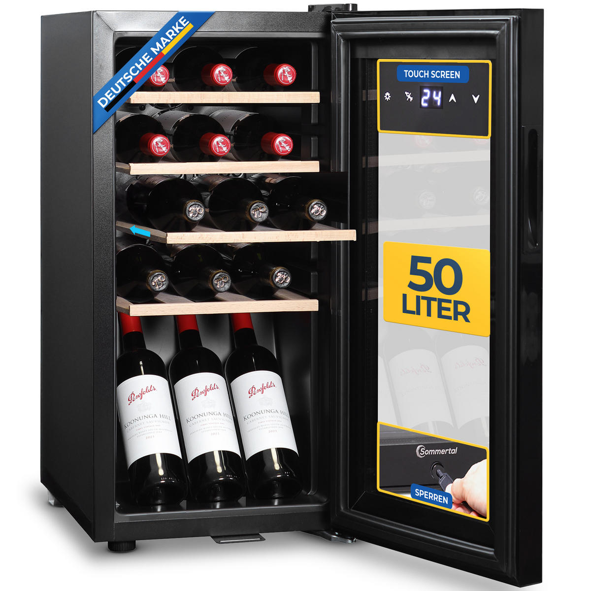 WEINKÜHLSCHRANK WK 50 - Schwarz, Metall (34.5/69cm) - Sommertal