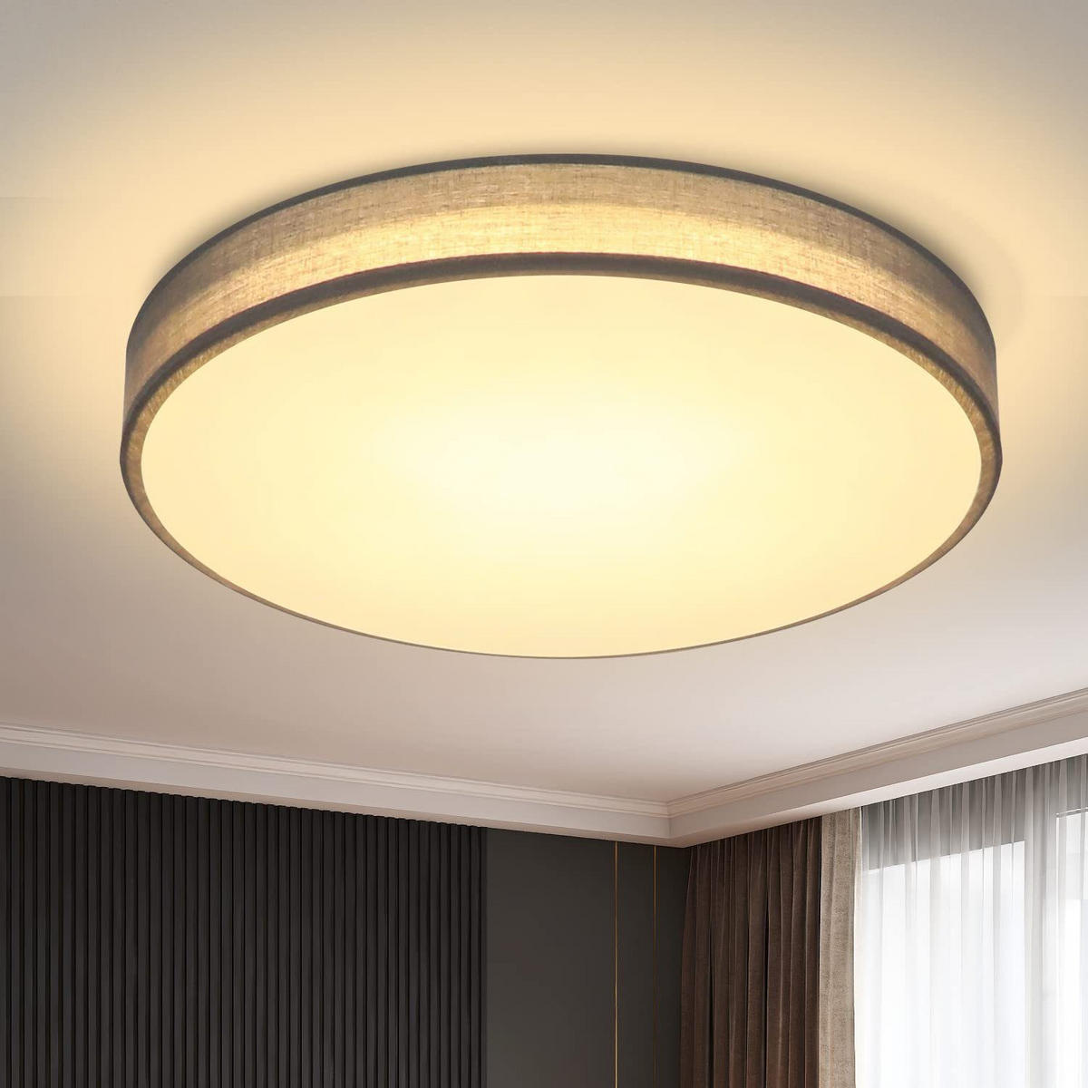 DECKENLEUCHT LED 12W 3000K Stoffschirm Modern Rund Ø30CM - Grün, Kunststoff (30/30/5cm) - ZMH