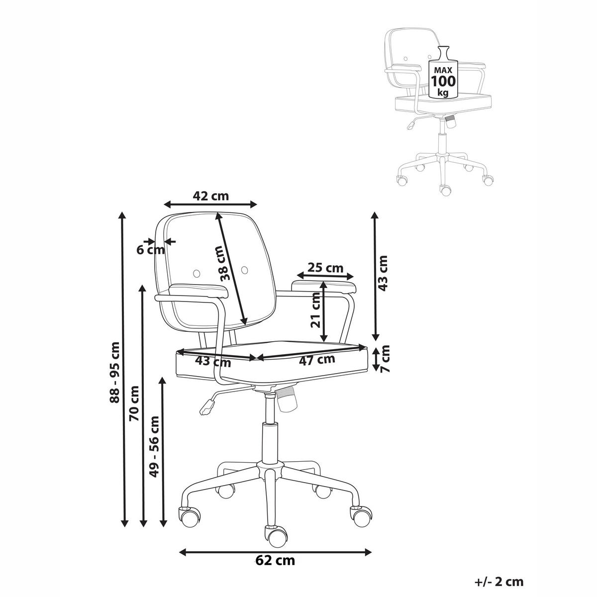 SCHREIBTISCHSTUHL Hellbeige Pawnee - Beige/Schwarz, Textil (62/88/43cm) - Beliani