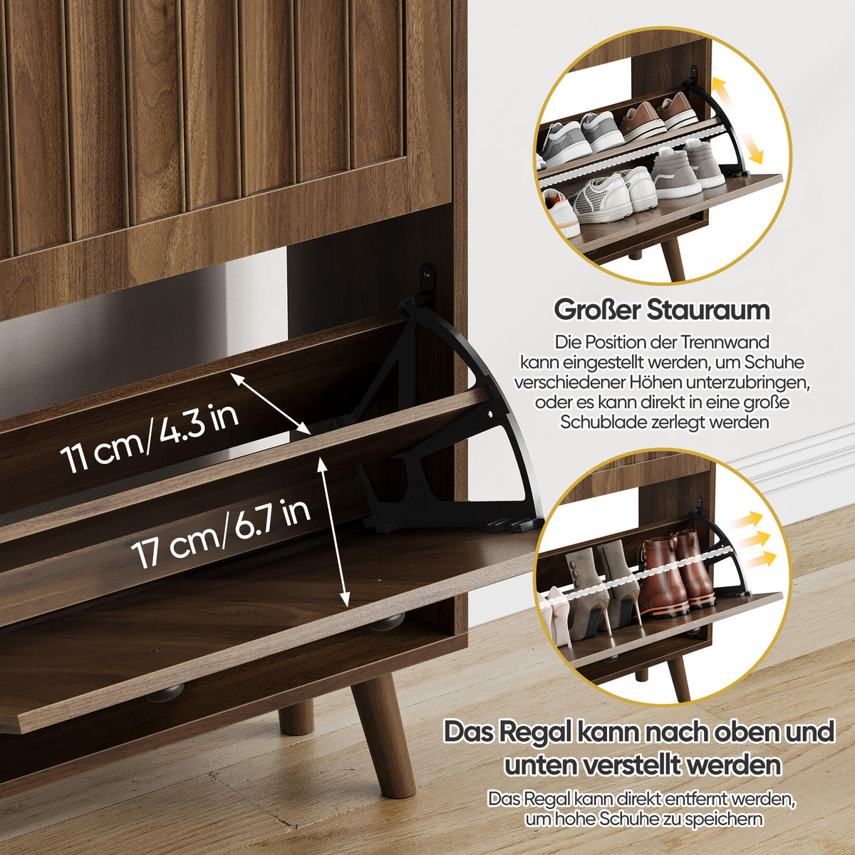 SCHUHSCHRANK Nussbaumfarben 60/24/95 cm - Walnussfarben, Holzwerkstoff (60/95/24cm) - PANGIVO