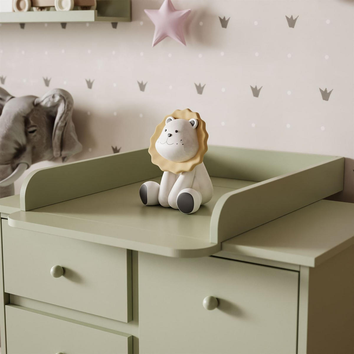 BABUSHKA Kommode mit Schubladen, mit Wickeltisch, Olivgrün - Olivgrün, Holzwerkstoff (84/91/50cm)