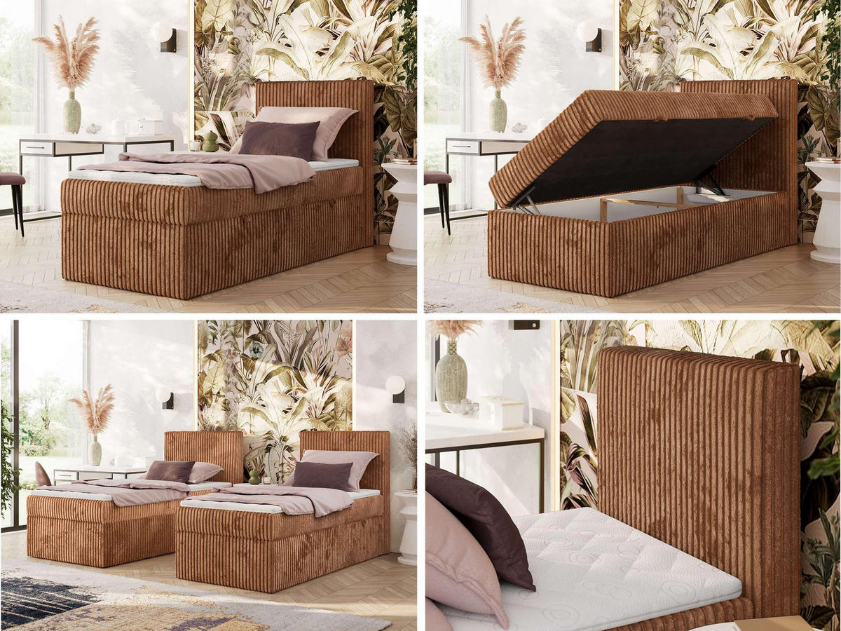 BOXBETT TILIANO 90/200 - Orange Cord - H4 - Visco Topper - Rechts - Orange, Textil (90/200cm) - MKS