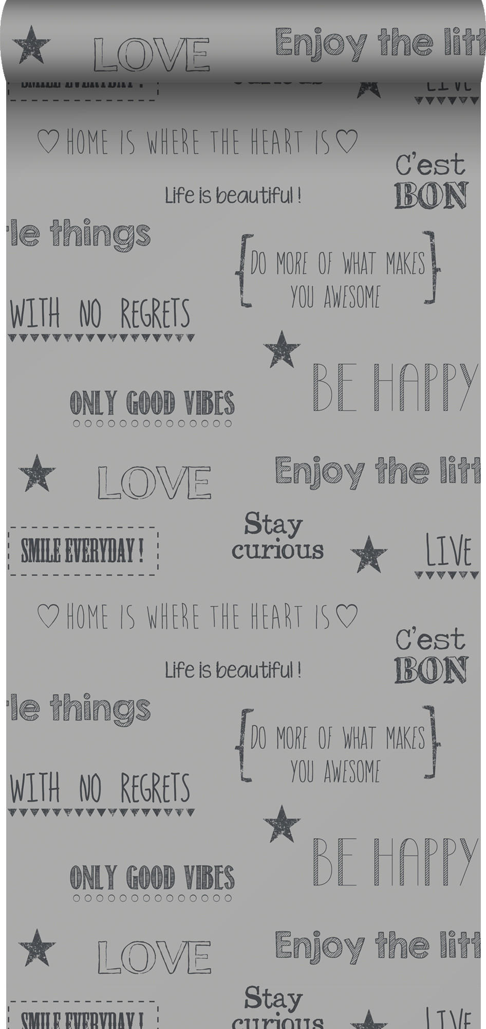 TAPETE Texte 53 cm x 10.05 m - Grau, Papier (53/1000cm) - Sanders & Sanders
