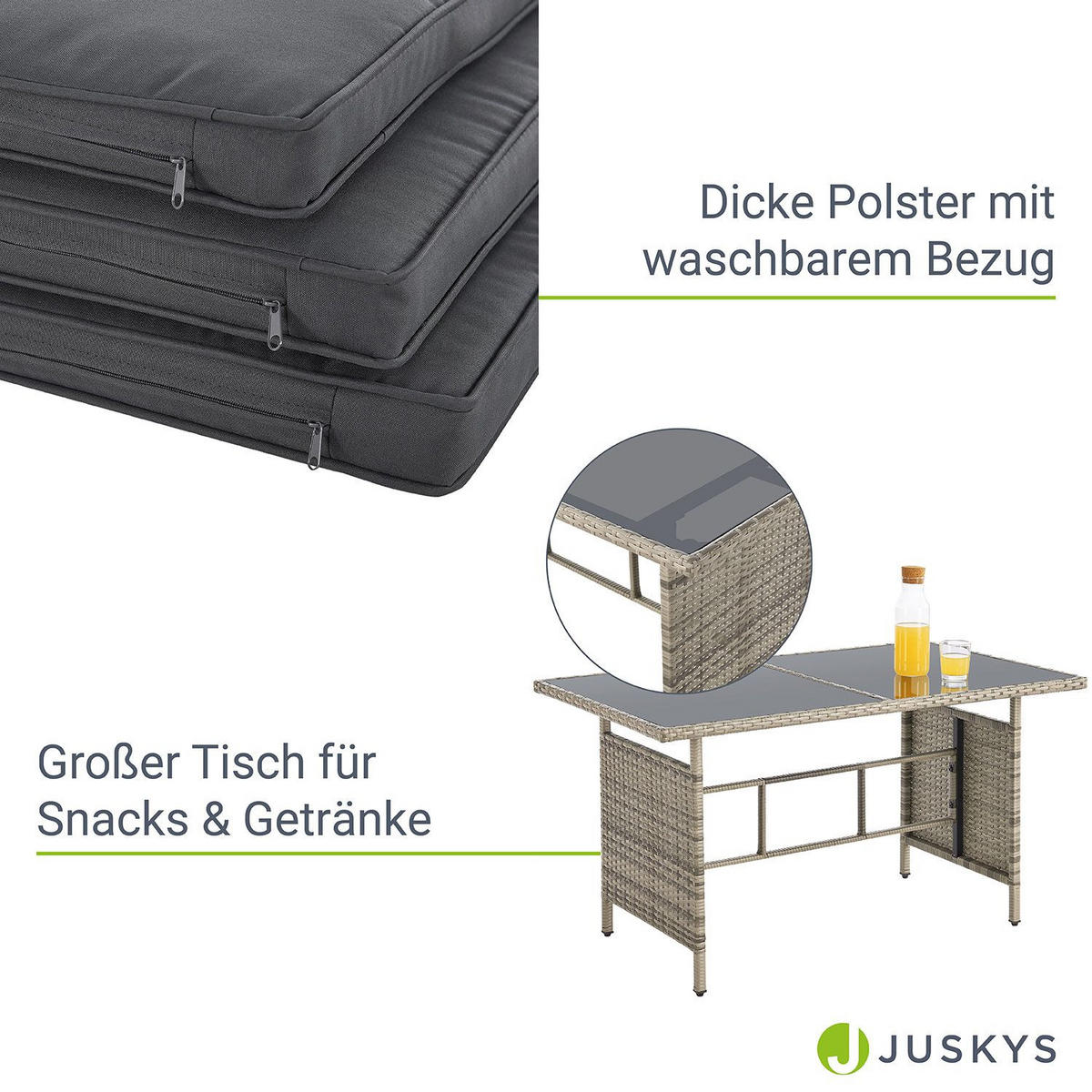 SITZGRUPPE Turin dunkelgrau Polyrattan - Grau, Kunststoff - Juskys