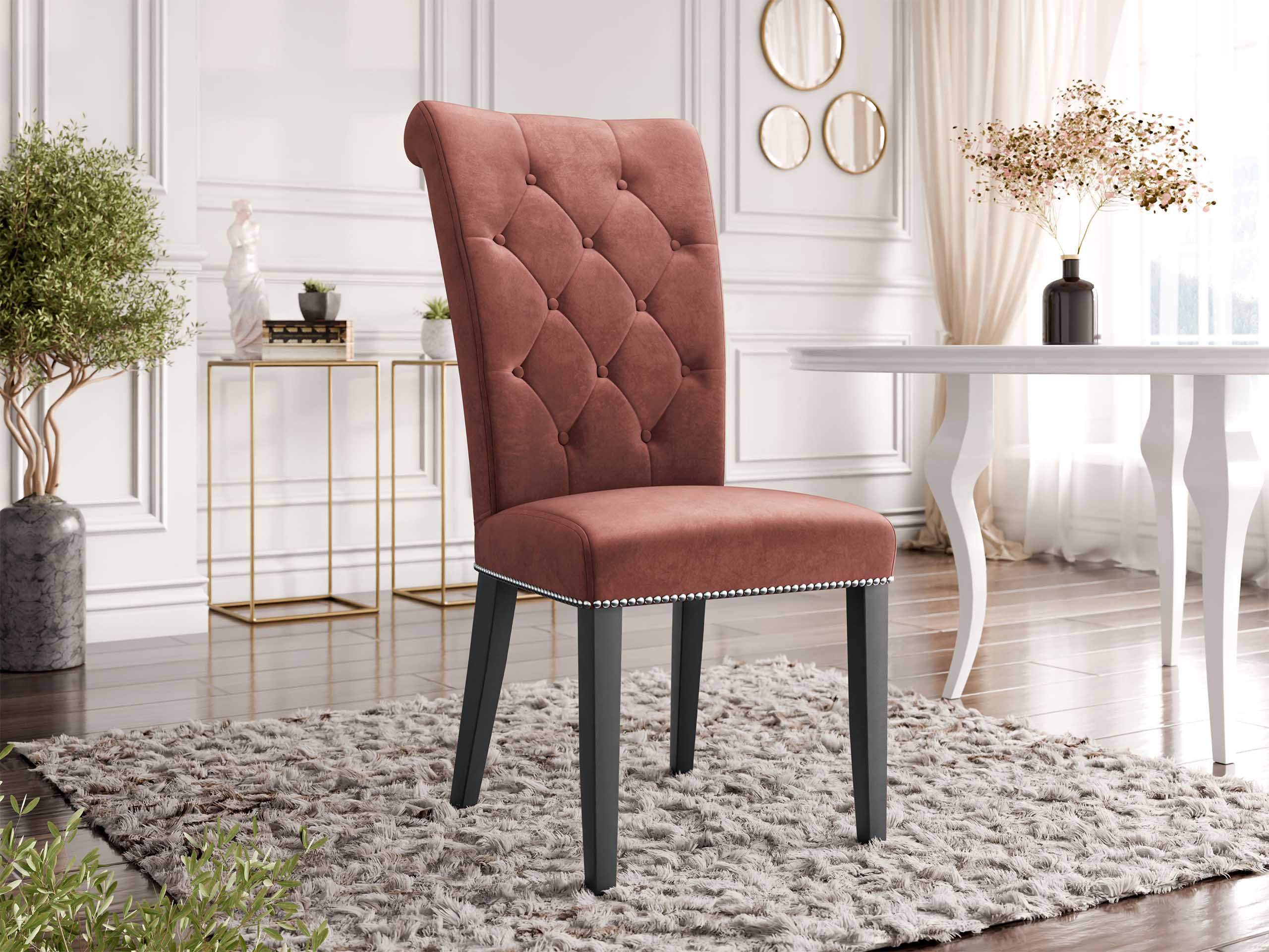 POLSTERSTUHL Christina, Holzfarbe: Schwarz - Schwarz/Rosa, Holz/Textil (47/103/68cm) - MIRJAN24