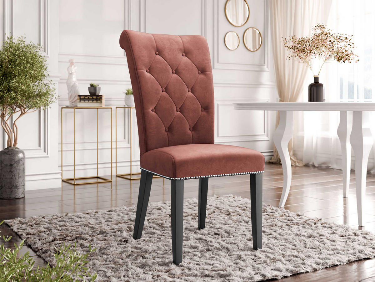 POLSTERSTUHL Christina, Holzfarbe: Schwarz - Schwarz/Rosa, Holz/Textil (47/103/68cm) - MIRJAN24