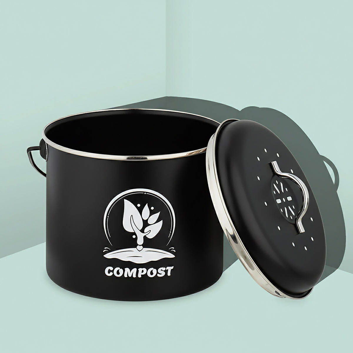 KUCHYNSKÝ kompostér - čierna, kov/textil (22/20/19cm) - Relaxdays