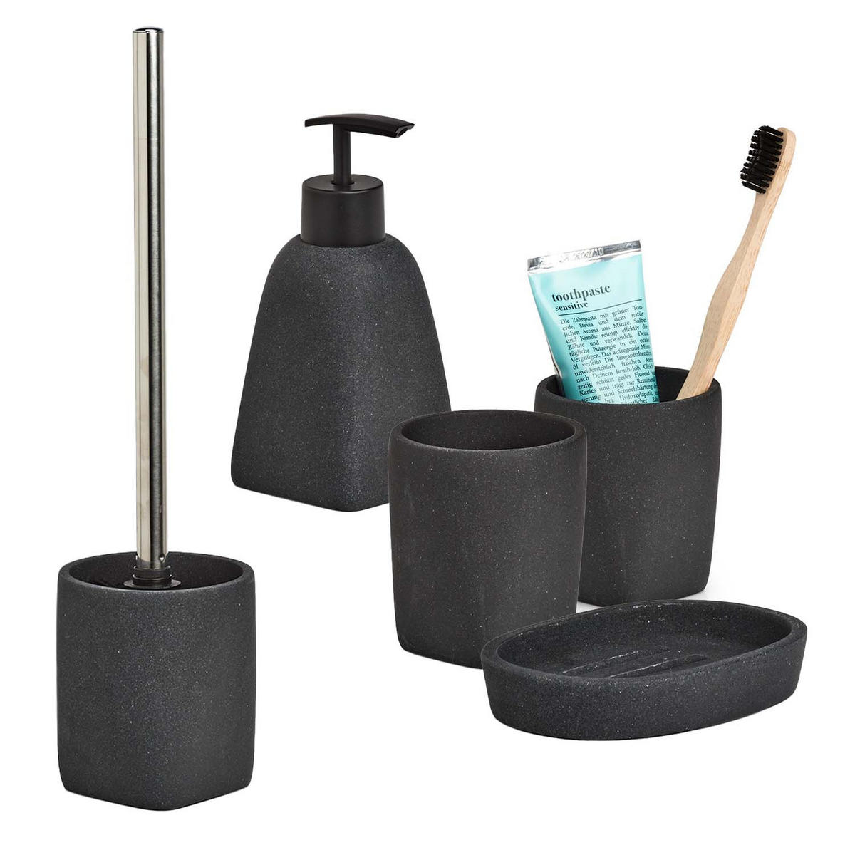 BADACCESSOIRES - Dark Stone, 5-teiliges Set - Schwarz, Stein (9.5/36.5/9.5cm) - Zeller Present