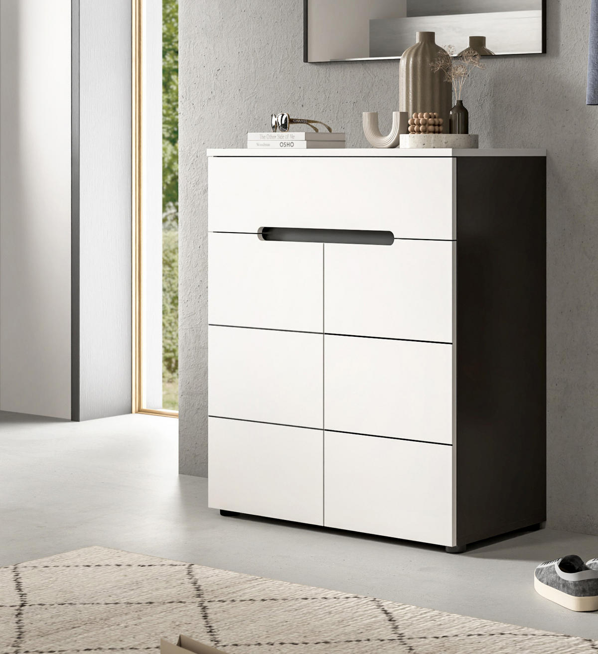 SCHUHKOMMODE weiß, grau, Flurkommode 80 x 94 cm mit Soft-Close, Cooper - Schwarz/Weiß, Holzwerkstoff/Kunststoff (80/94/37cm) - Inn.Furn