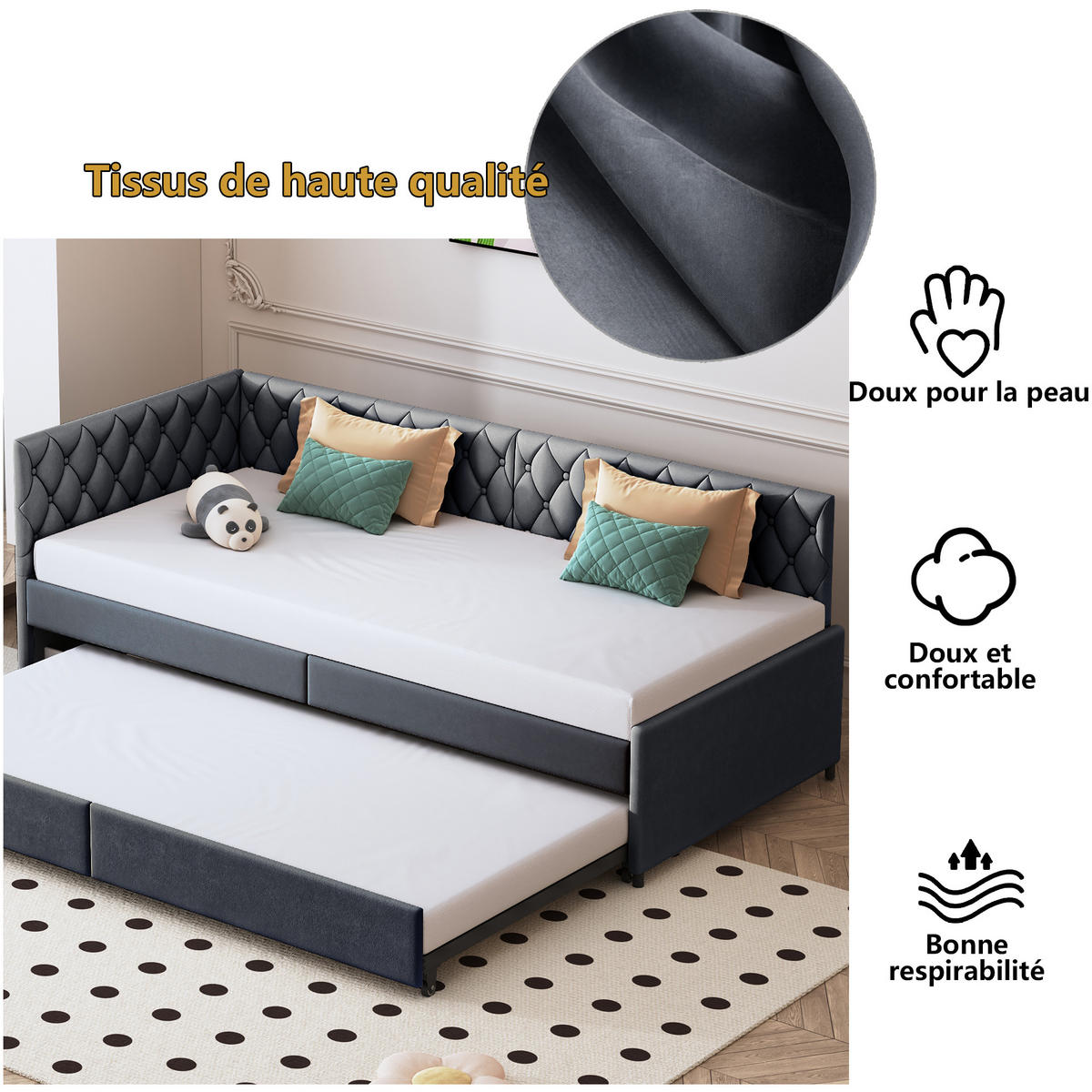 POLSTERBETT Ausziehbares Schlafsofa 2*90 x 200 cm, Grau, Samt - Grau, Textil/Metall (90/200cm)