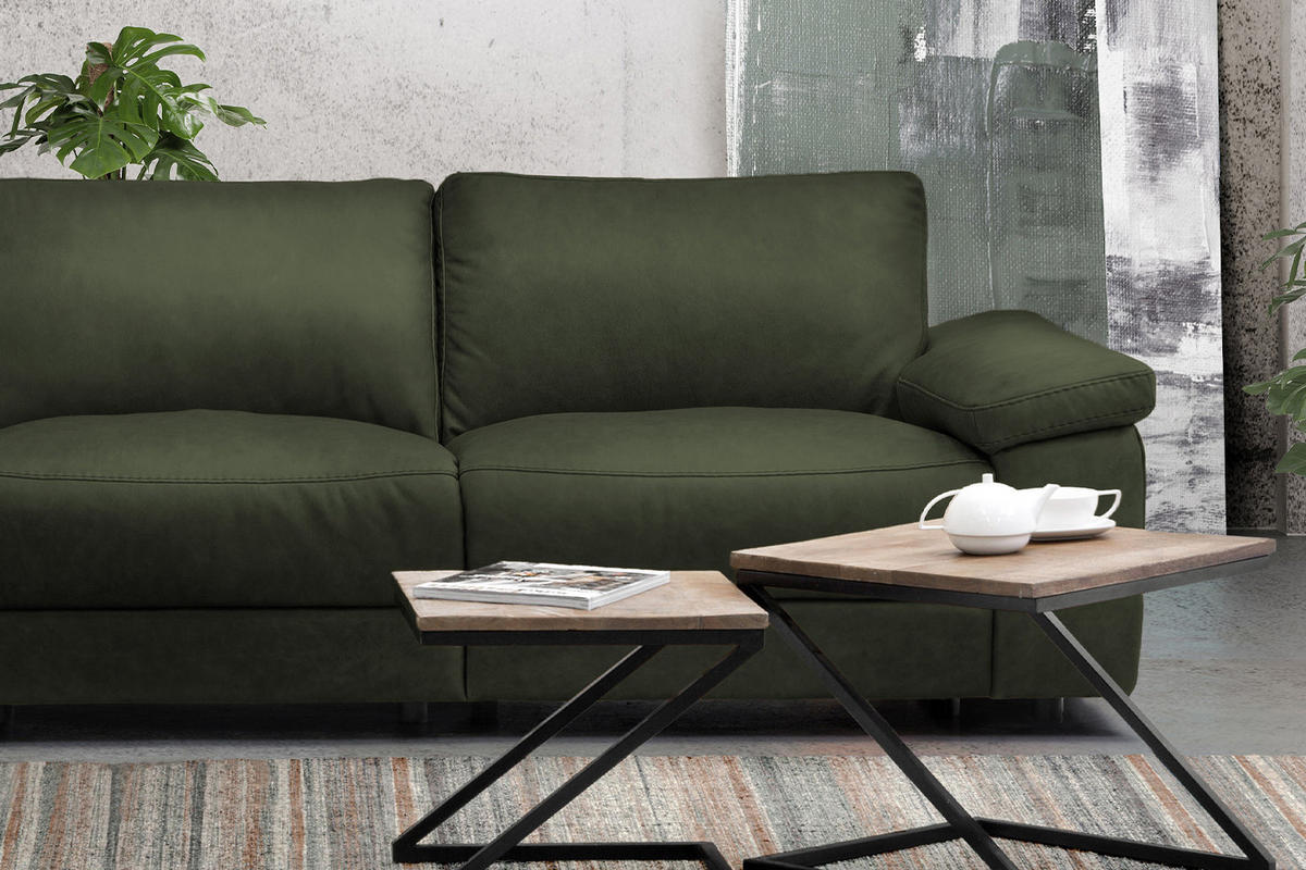 ECKSOFA XL MOTOR. RELAXFUNKTION LOLA Dunkelgrün Leder - Dunkelgrün/Schwarz, Leder (304/178cm) - KAWOLA