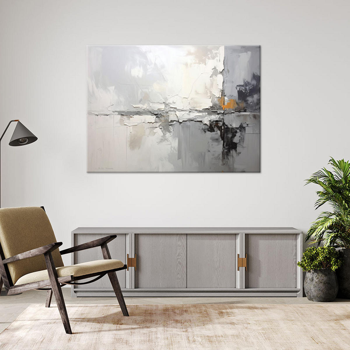 BILD auf Leinwand, Grau beige Abstrakt - Grau, Textil (30/20cm) - Feeby