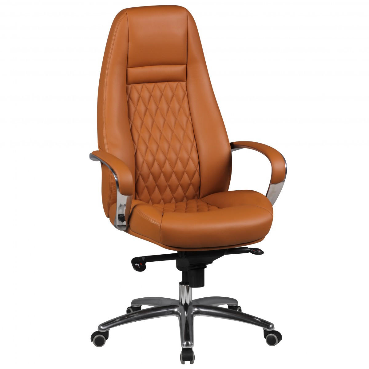 CHEFSESSEL Echtleder mit Aluminiumfußkreuz und ergonomischer Sitzform MADRID, Beige 70x68x130 cm - Beige/Silberfarben, Leder/Metall (70/130/68cm) - KADIMA DESIGN