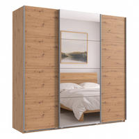 SCHWEBETÜRENSCHRANK 3-türig extrahoch in Eichendekor, eine Tür mit Spiegel, B225/H236/T64 cm / 22541 - Eichefarben/Alufarben, Holzwerkstoff/Metall (225/236/64cm) - luma-home