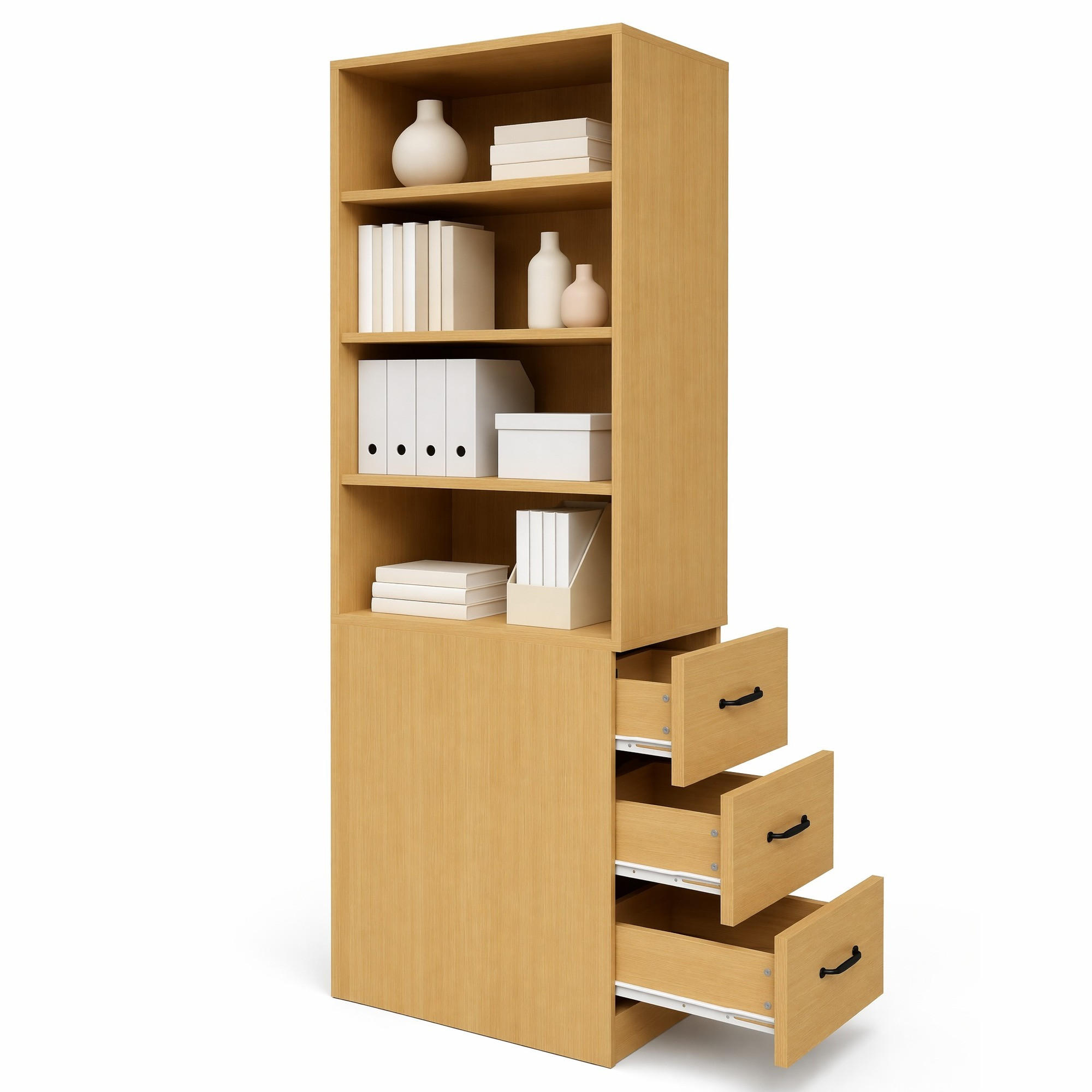 BÜCHERREGAL in Eichenfarben Eckregal mit Schubladen für kleine Räume und Wohnzimmer, B60/T38/H180 cm - Eichefarben, Holzwerkstoff (60/180/36.5cm) - STILVORA