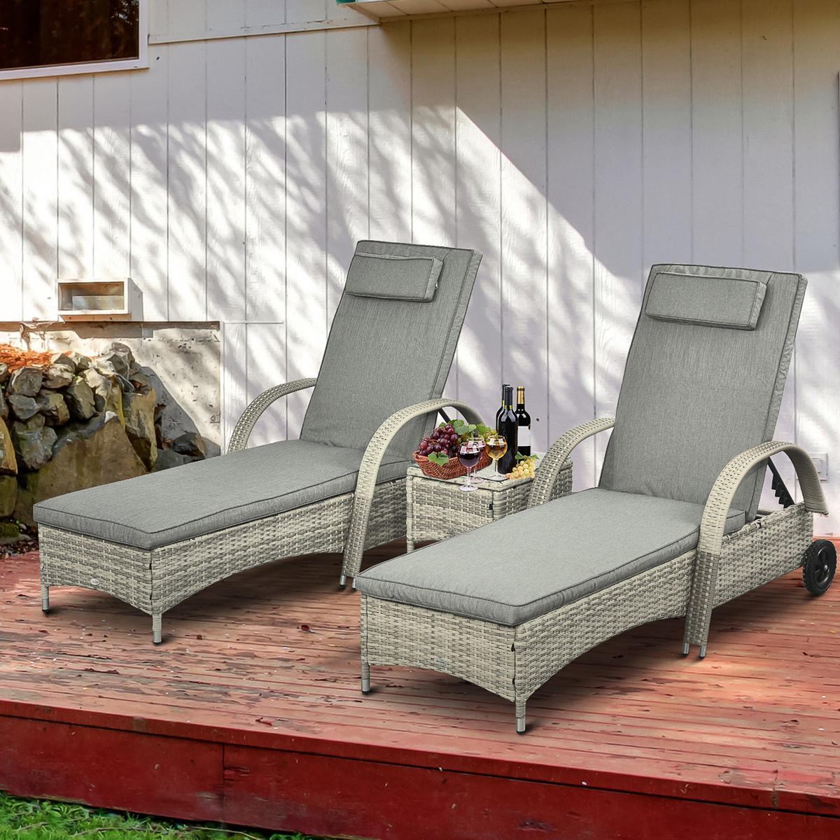 GARTENMÖBEL, Polyrattan+Metall Grau - Grau, Kunststoff - Outsunny