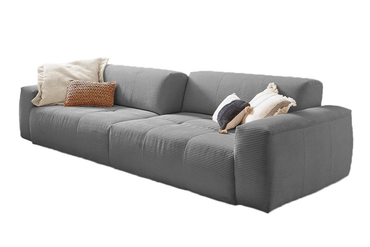 SOFA MIT SITZTIEFENVERSTELLUNG PALACE Grau Cord - Graphitfarben/Grau, Textil (298/74/120cm) - KAWOLA