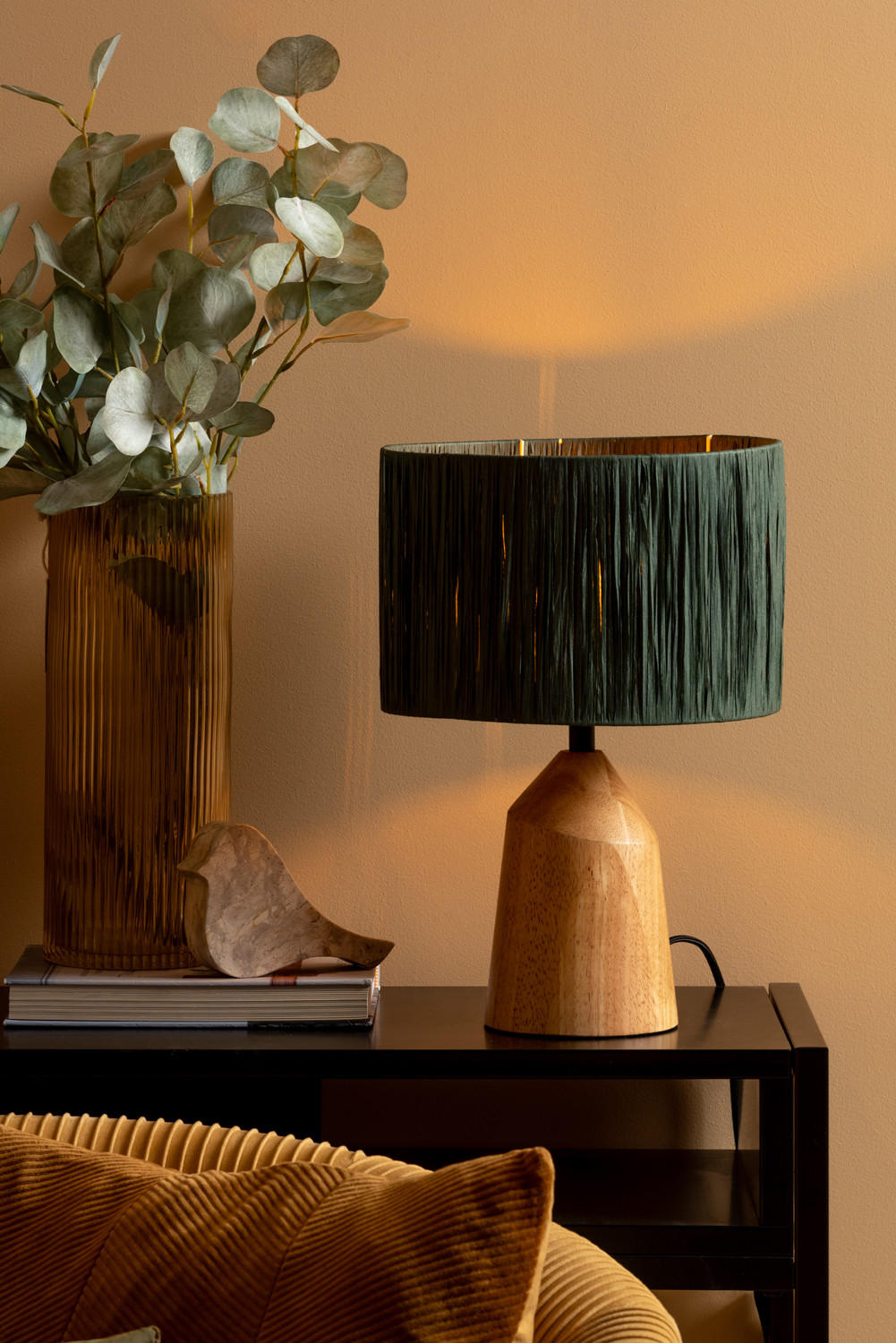 TISCHLAMPE Sheer Trapeze 25/25/35 cm - Grün, Naturmaterialien (25/25/35cm) - Leitmotiv
