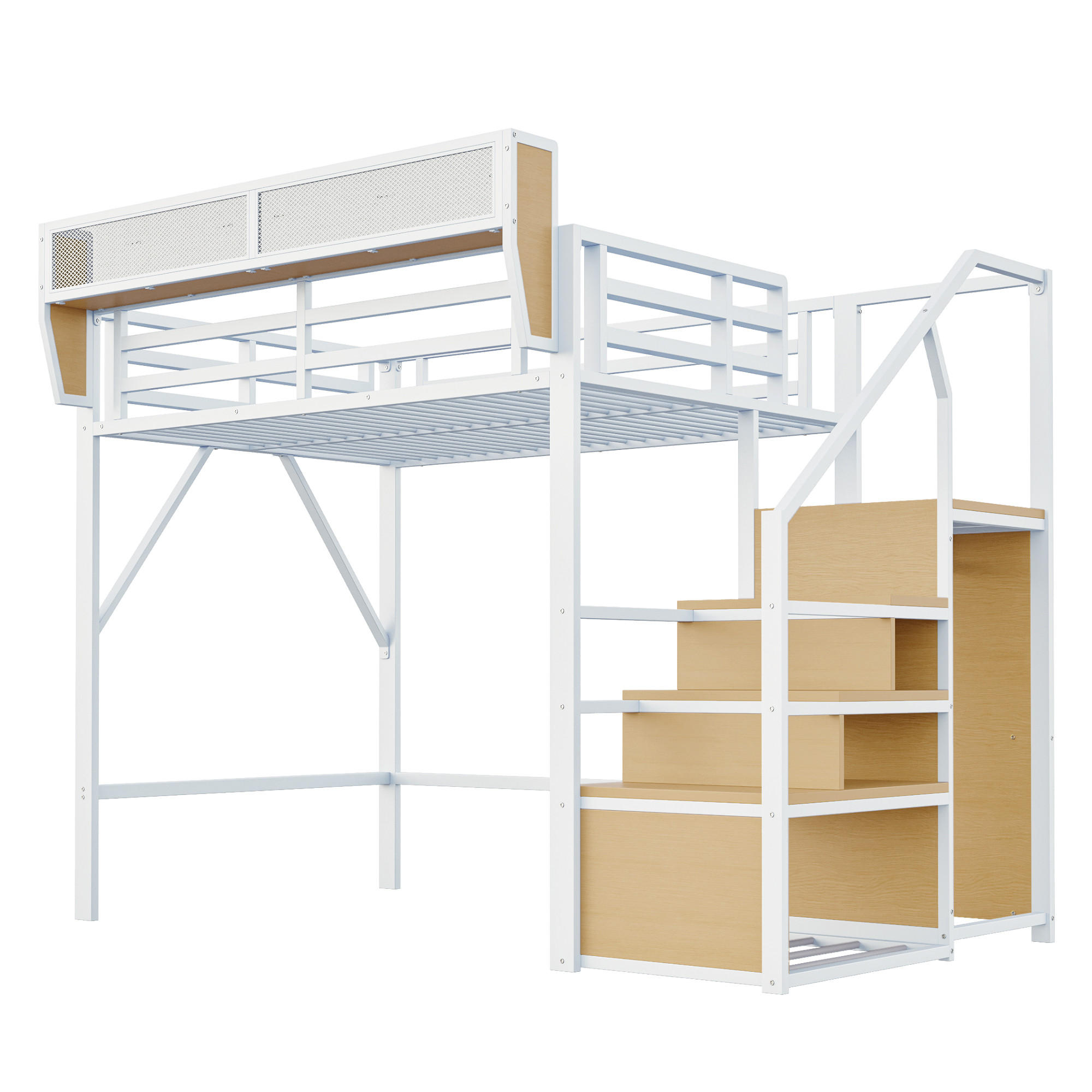 HOCHBETT 140 x 200 cm mit Sicherheitsleiter und Stauraum, Metallkonstruktion, weiß - Weiß, Metall (140/200cm) - KOMHTOM