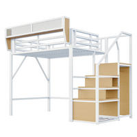 HOCHBETT 140 x 200 cm mit Sicherheitsleiter und Stauraum, Metallkonstruktion, weiß - Weiß, Metall (140/200cm) - KOMHTOM