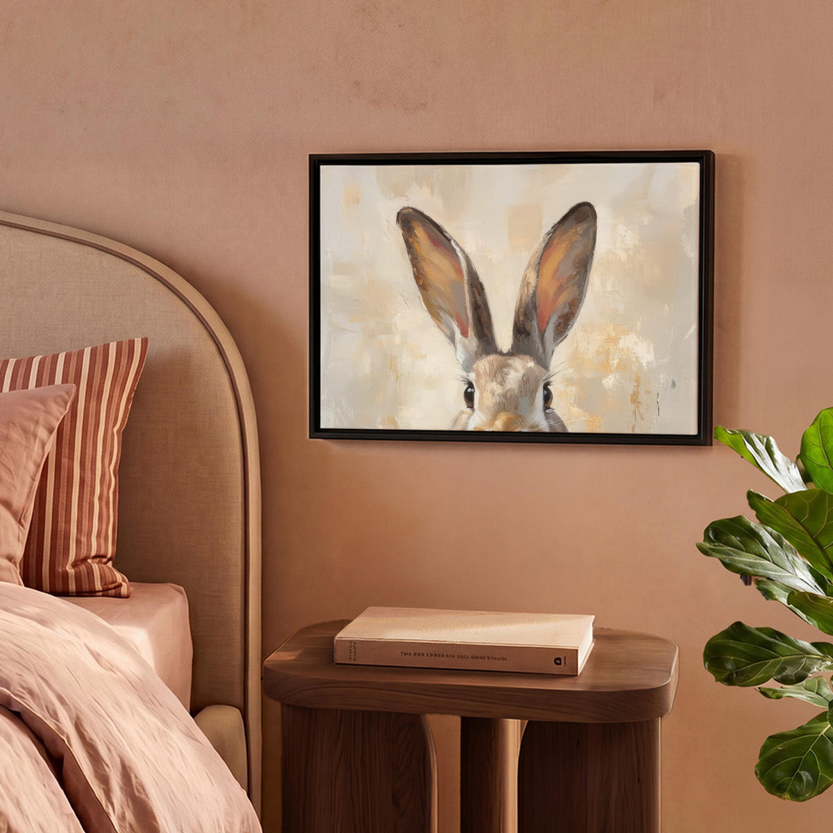LEINWAND Bilder mit Rahmen - Hase - Ohren - Braun - 40x30 - Beige, Textil (40/30cm) - MuchoWow