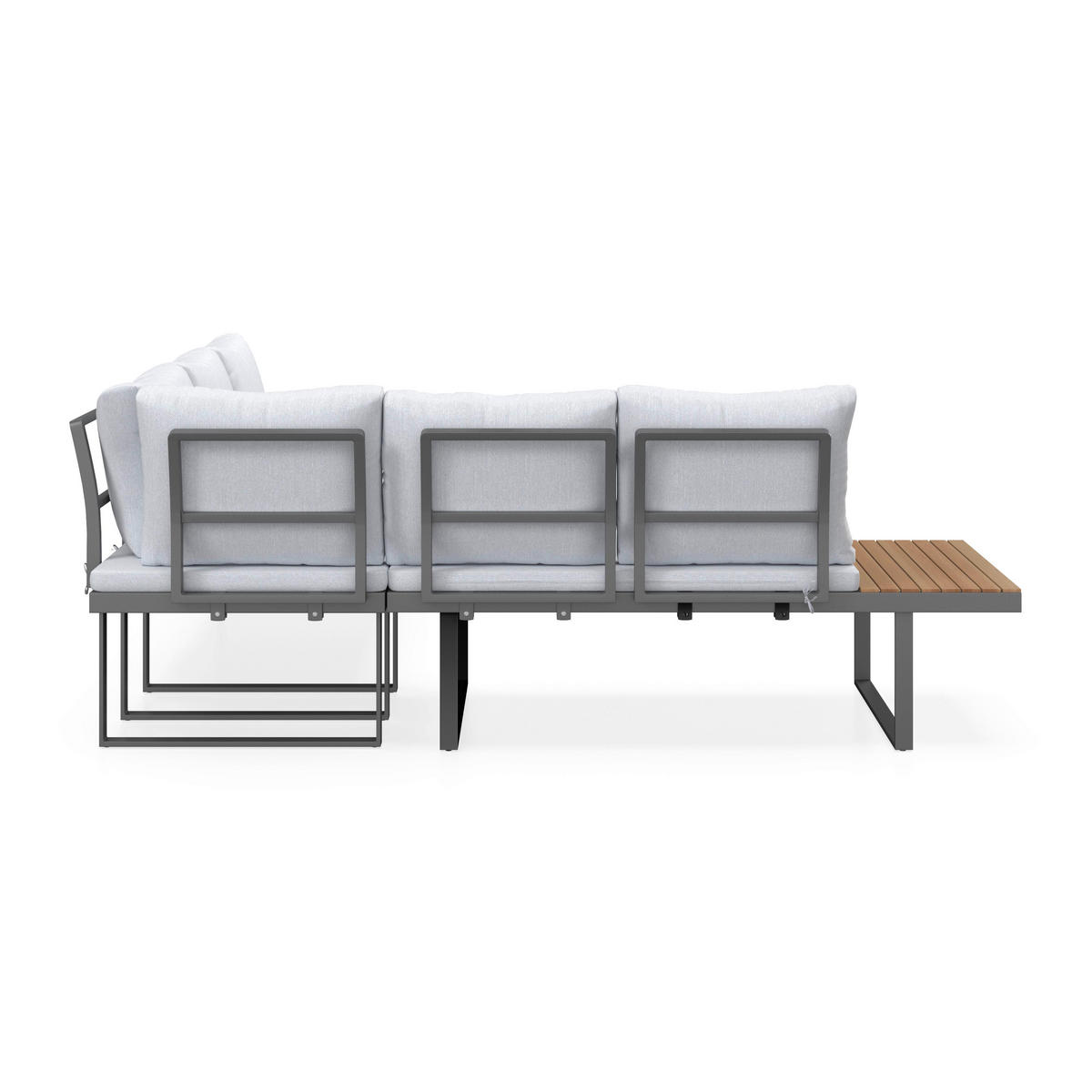 LOUNGEGARNITUR Elia Hellgrau Outdoorstoff/Metall/Holz - Hellgrau, Holz - Bessagi Garden