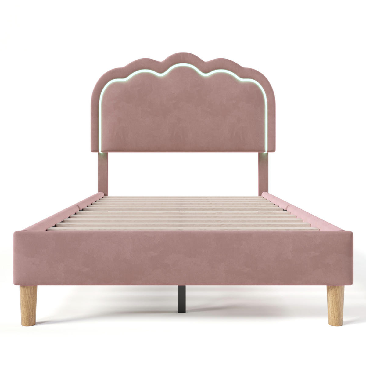 POLSTERBETT 90/200 cm aus Samt mit LED-Kopfteil und verstellbarer Höhe Rosa - Pink, Textil (90/200cm) - Modenvie