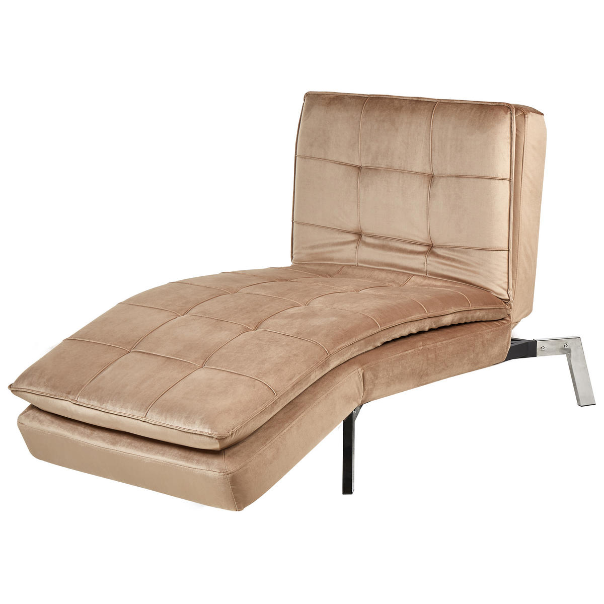 RELAXLIEGE Samtstoff hellbraun verstellbar Loiret - Silberfarben/Braun, Textil (179/93/76cm) - Beliani