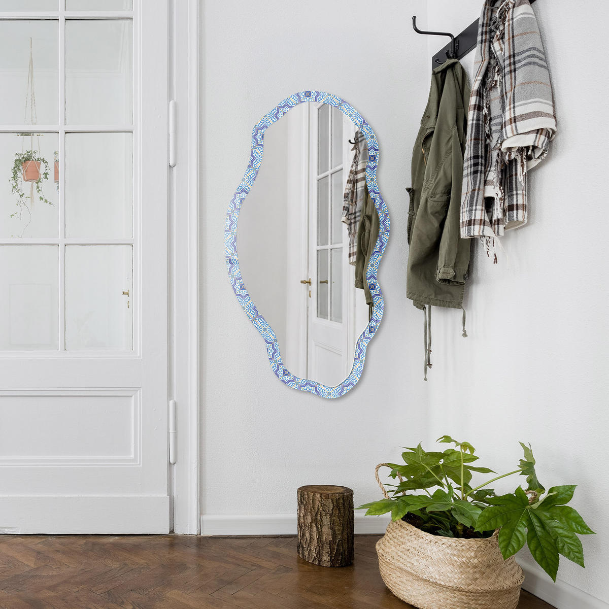 SPIEGEL 90x45 cm asymmetrisch mit Druck - Meditationsmuster - Transparent, Glas (45/90/0.4cm) - TULUP