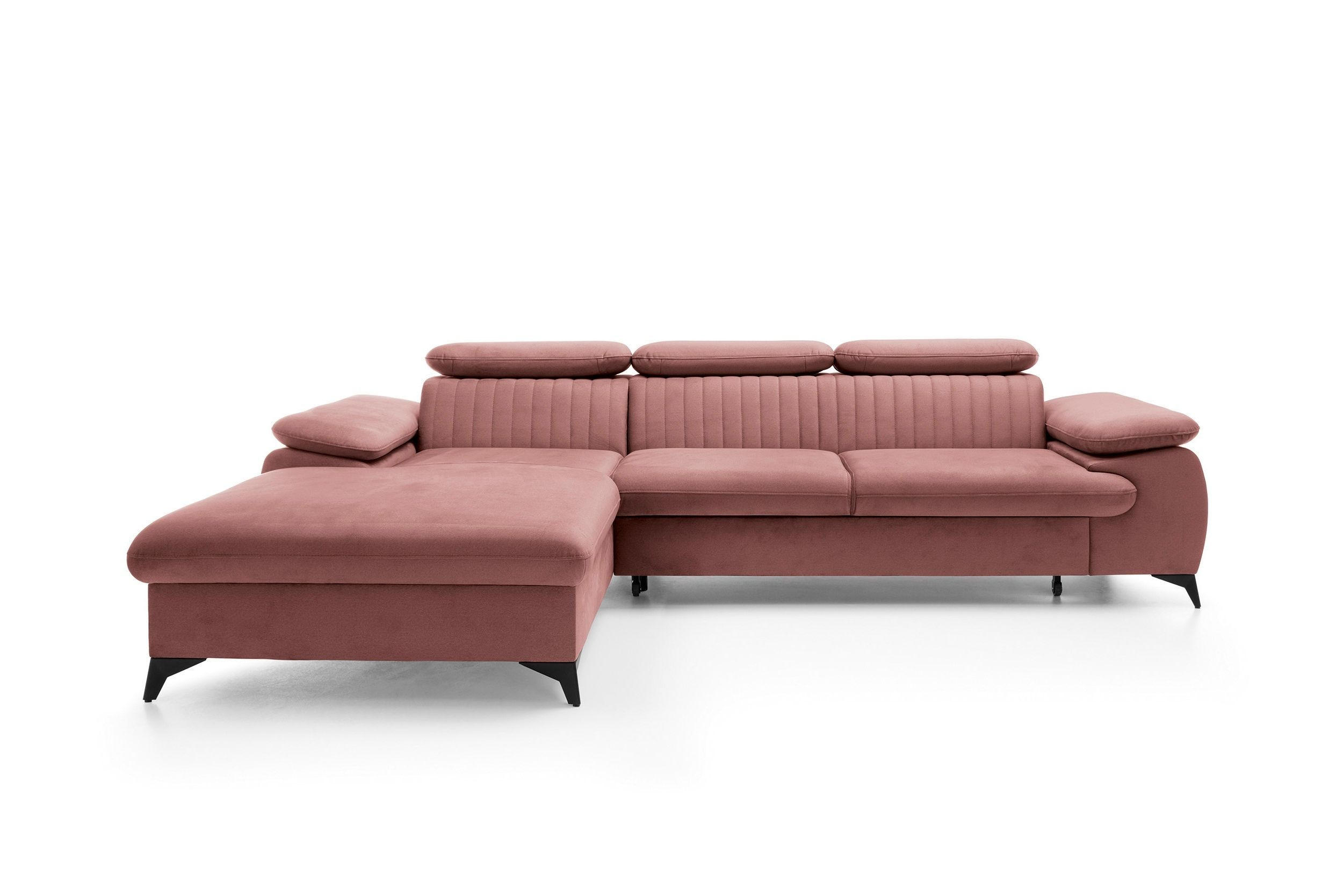 ECKSOFA FIORE Rosa Velours-Stoff mit Schlaffunktion - Rosa, Holz (280/193cm) - MASSENO