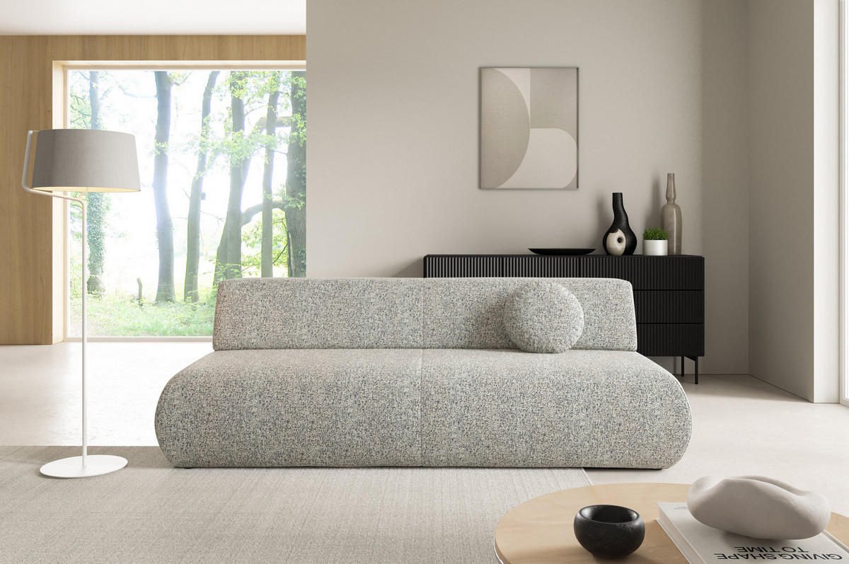 BETTSOFA DELTA Hellgrau Geflochtener Stoff mit Schlaffunktion - Hellgrau, Holz (214/74/100cm) - MASSENO