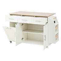 KÜCHENINSEL 120/40(70)/90 cm mit Auszugsplatte, Steckdosen, Abfallfach und Rollen, MDF, Weiß - Weiß, Holzwerkstoff (120/90/70cm) - Redom