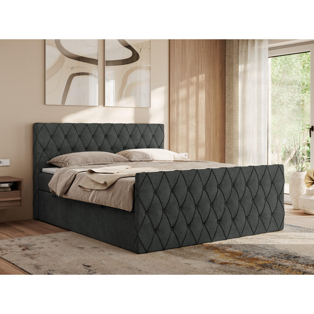 Thumbnail - MKS Boxbett, Dunkelgrau, Textil, 2-Sitzer, H3, 7-Zonen, Rechteckig, 120x200 cm, Oeko-Tex®, Schlafzimmer, Betten, Boxspri...