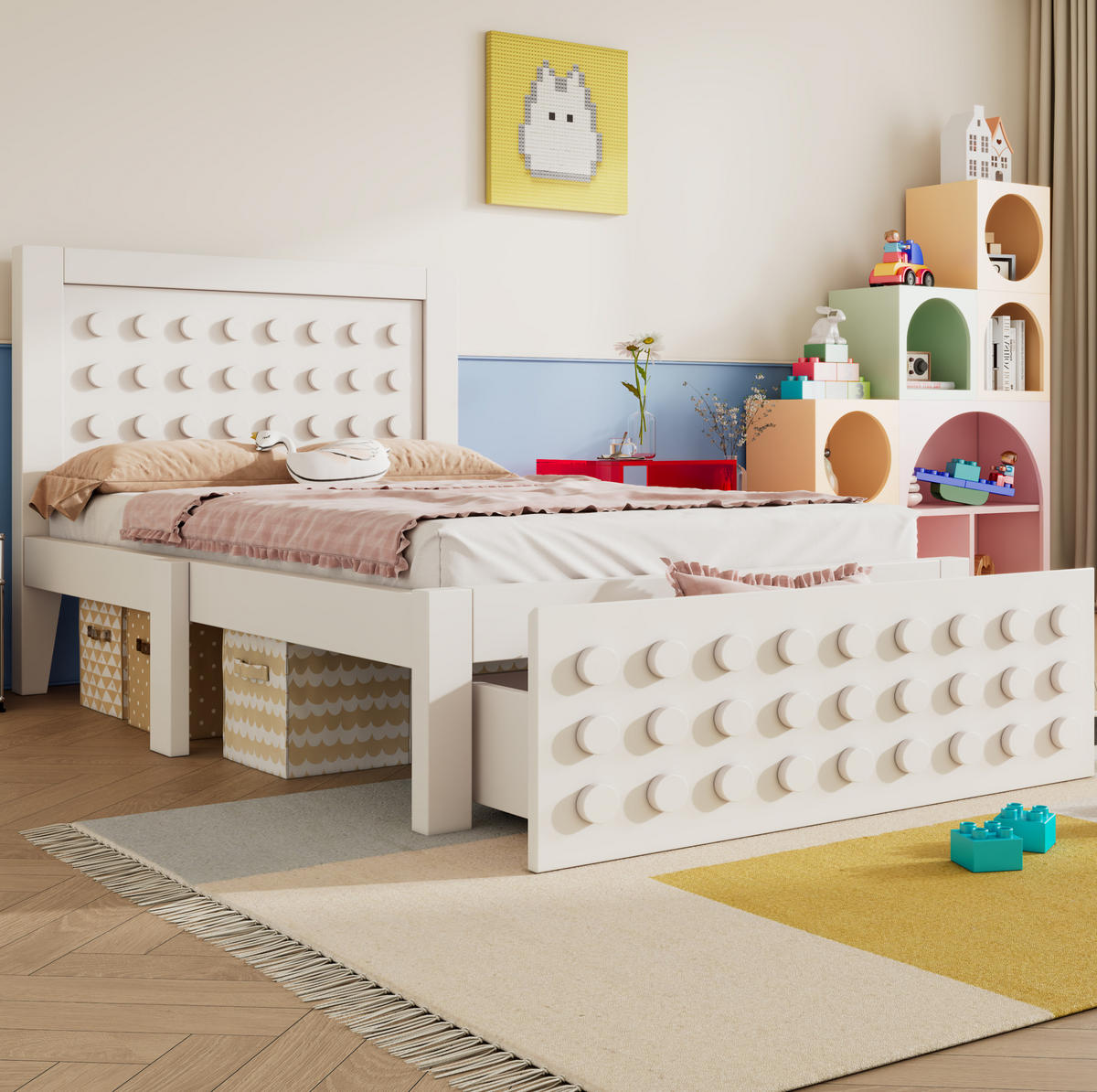 KINDEREINZELBETTEN aus Holz 90x200 cm in Weiß mit Schublade & Stauraum - Weiß, Holz (90/200cm) - Modfu