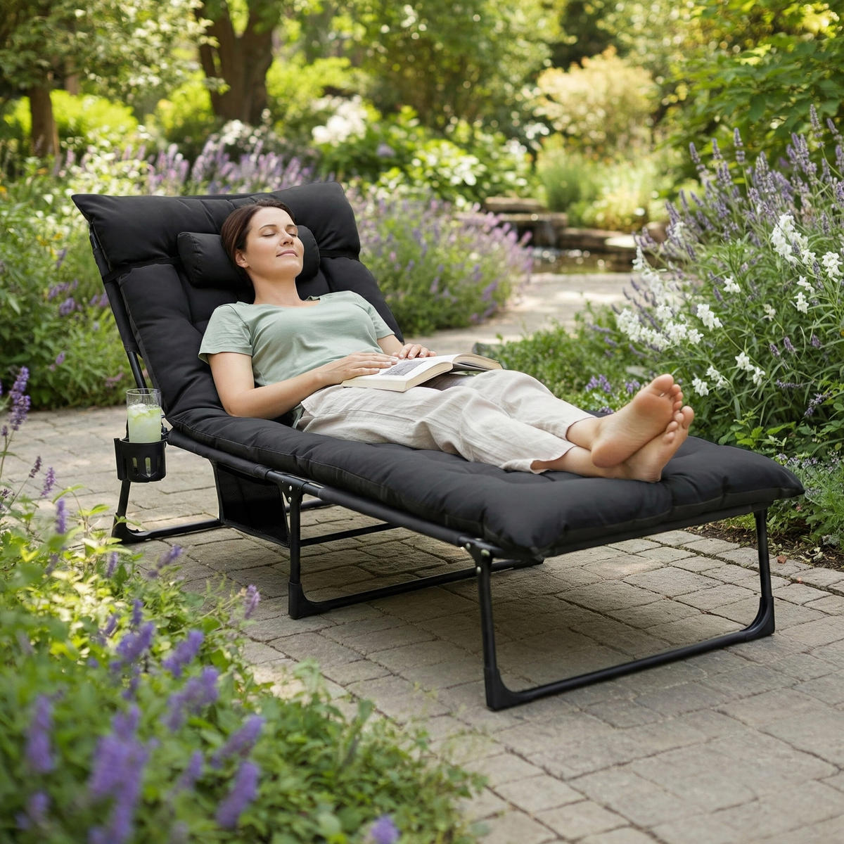 KEMPINGOVÉ lôžko - čierna, kov/textil - Relaxdays