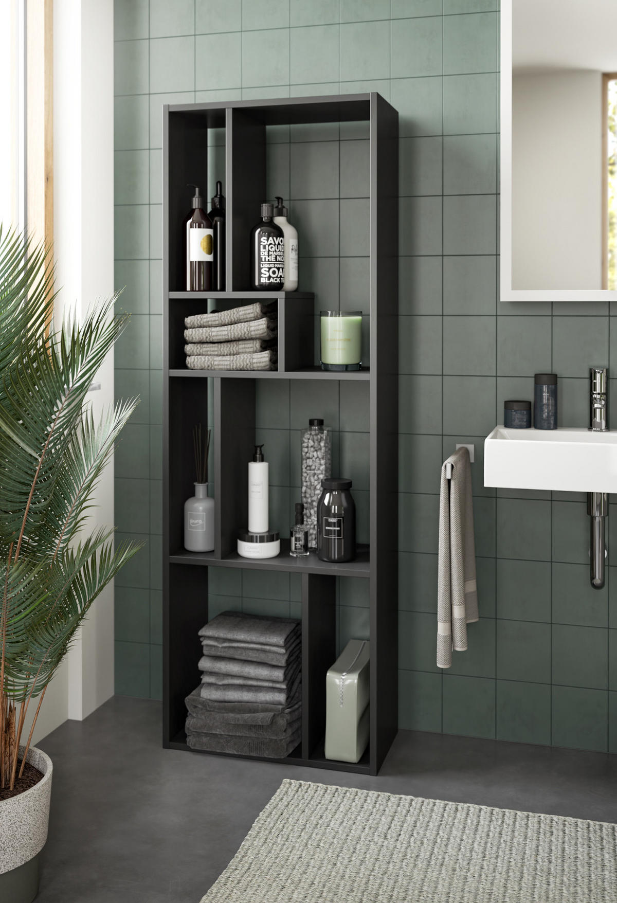 REGAL grau 159 x 54 cm, Standregal mit 7 Fächern - Schwarz/Grau, Holzwerkstoff/Kunststoff (159/159/28cm) - Inn.Furn