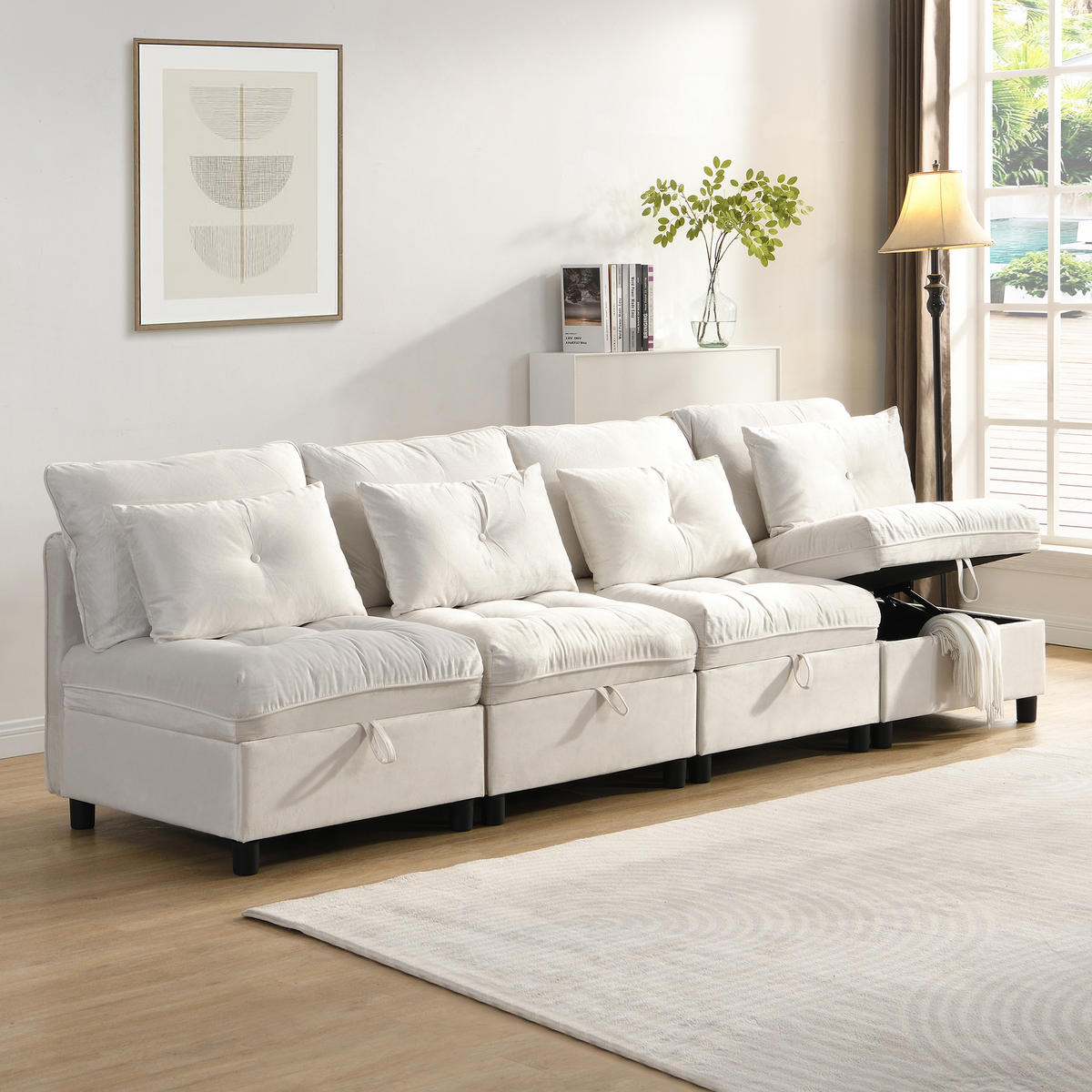 ECKSOFA 274/76/87 cm Beige mit Stauraum - Beige, Textil (274/76cm) - Oxeza