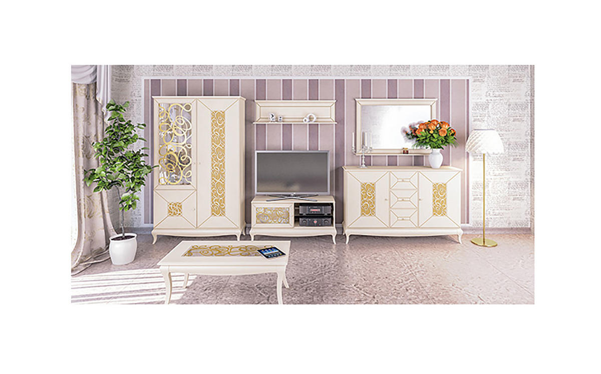 VITRINE Harmonie creme / gold 65 / 45 / 206cm - Goldfarben/Creme, Holz/Holzwerkstoff (65/206/45cm) - Feldmann-Wohnen