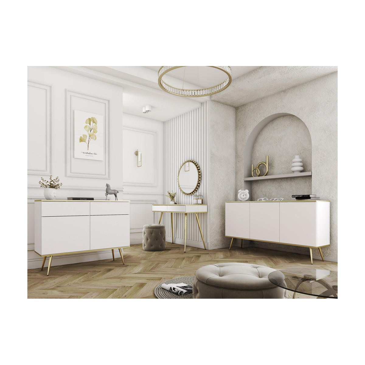 WOHNZIMMER Set 3-tlg. – Oro System – Weiß - Weiß, Holzwerkstoff (107/85/39cm) - hi-markt