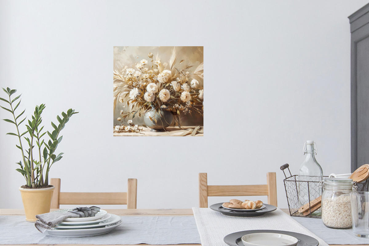 WANDTATTOO Blumen - Vase - Stilleben - Beige 50x50 cm - Creme, Kunststoff (50/50/0.1cm) - MuchoWow