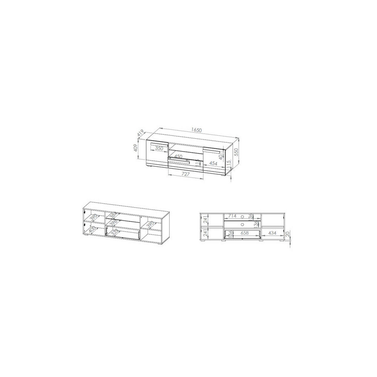 LOWBOARD Blanco Pinie weiß / grau 165 / 42 / 55cm - Weiß, Holz/Holzwerkstoff (165/55/42cm) - Feldmann-Wohnen